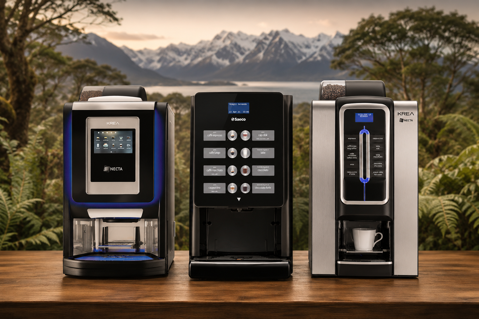 Máquinas de café Vulkan con paisaje del sur de Chile